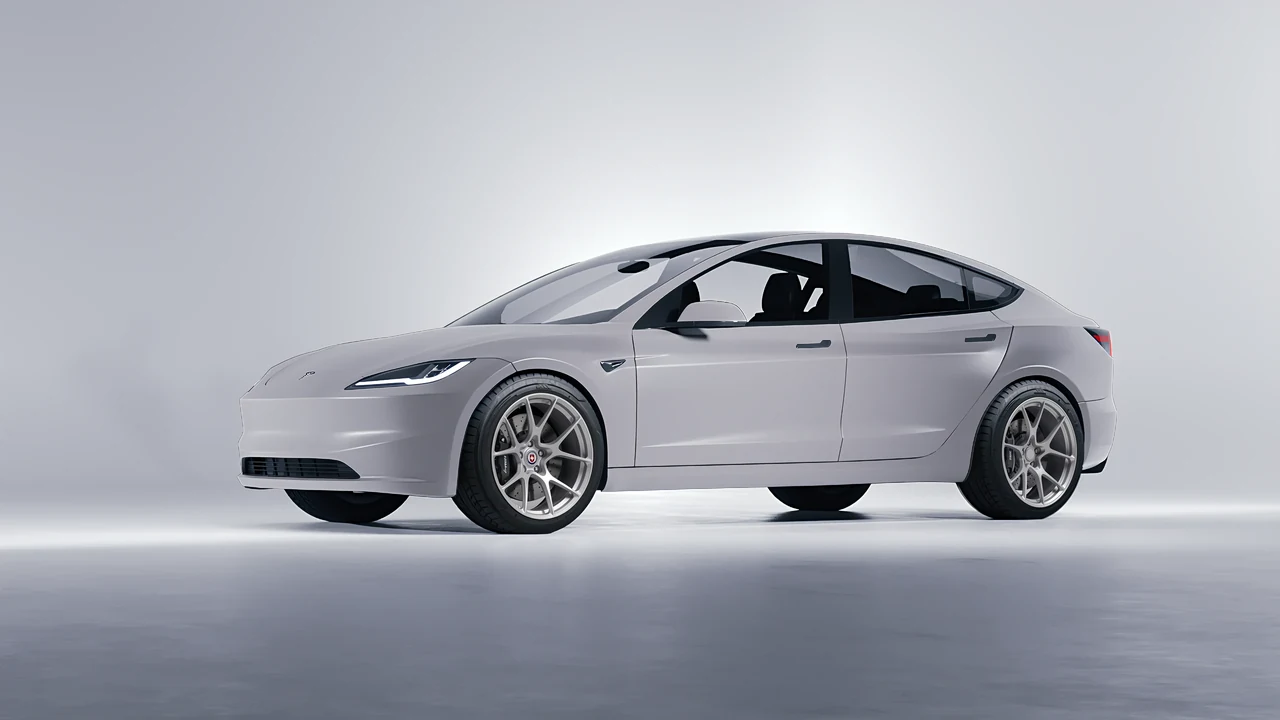 Tesla Model 3 2024 on HRE Performance Wheels 521M forged wheels, front three-quarter view