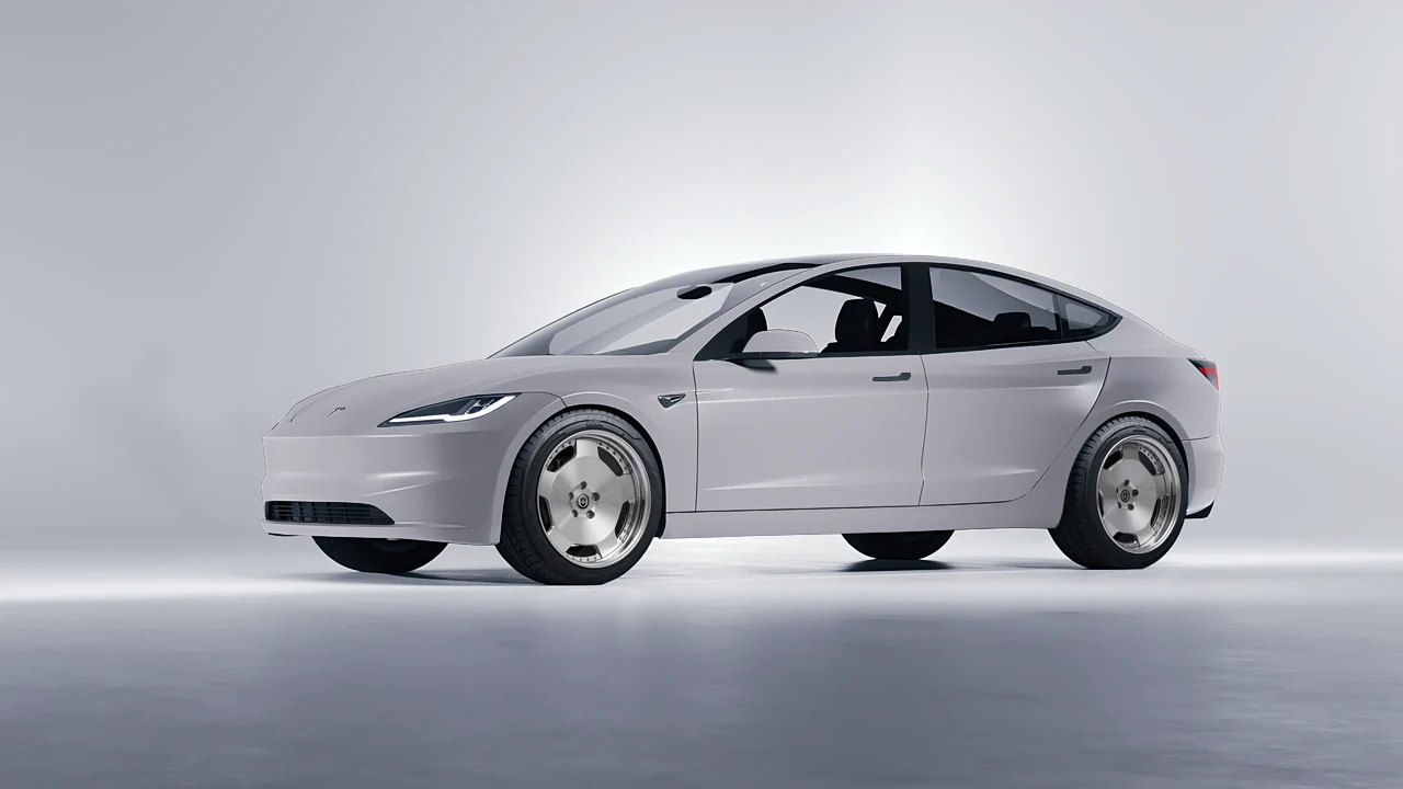 Tesla Model 3 2024 on HRE Performance Wheels 544 forged wheels, front three-quarter view