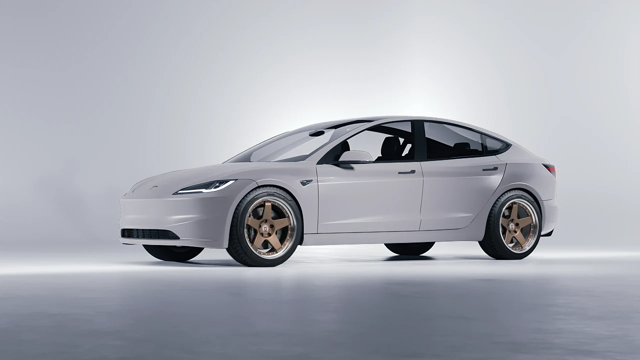 Tesla Model 3 2024 on HRE Performance Wheels C105 forged wheels, front three-quarter view