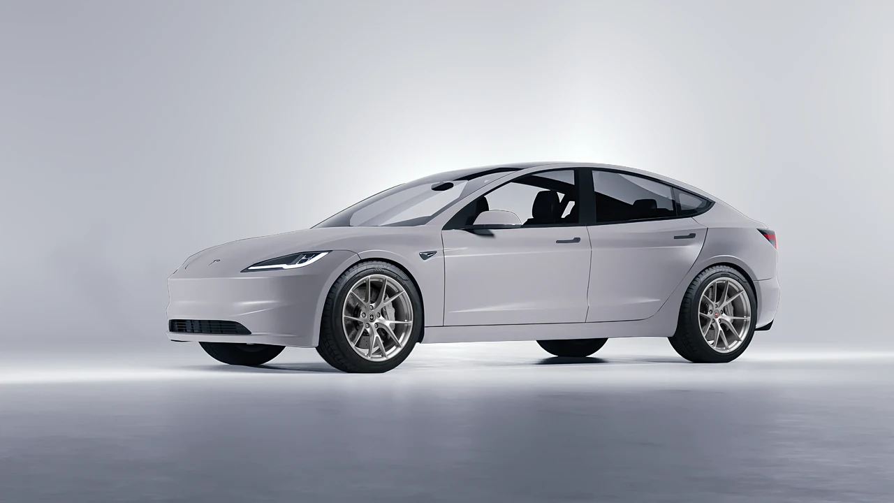 Tesla Model 3 2024 on HRE Performance Wheels P101 forged wheels, front three-quarter view