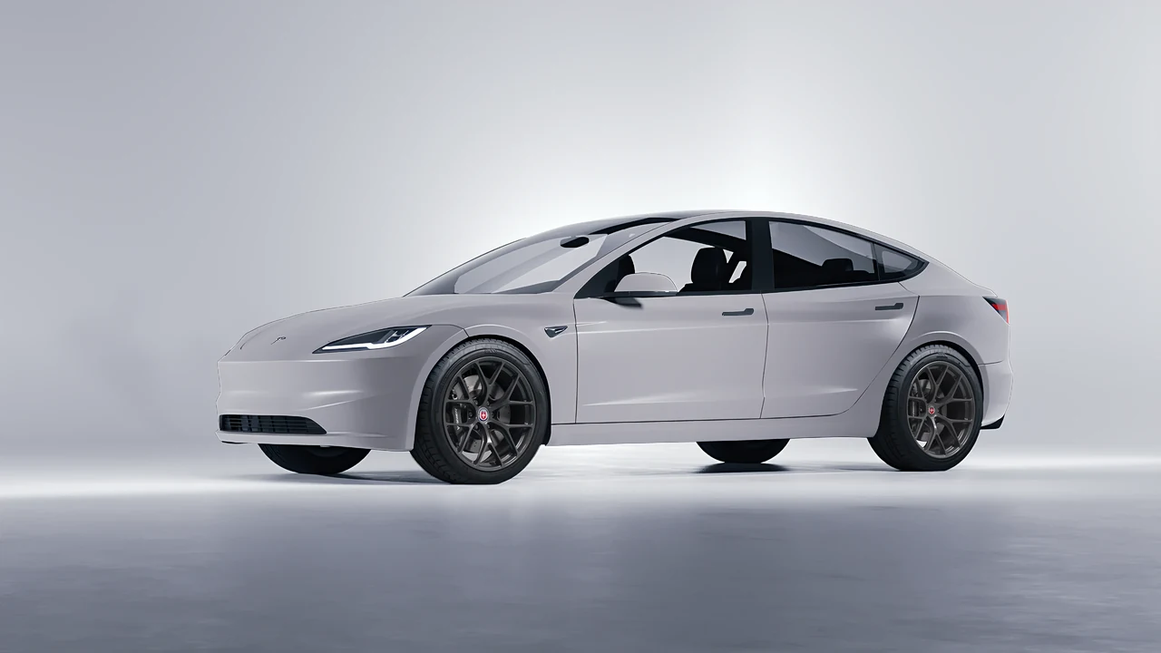 Tesla Model 3 2024 on HRE Performance Wheels R161-Lightweight forged wheels, front three-quarter view