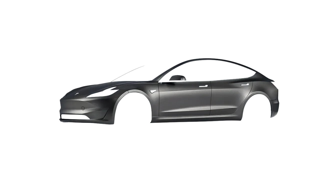 Tesla Model 3 2024 wrapped in Black Rock Grey (Avery Dennison SW900-823-M), front three-quarter view