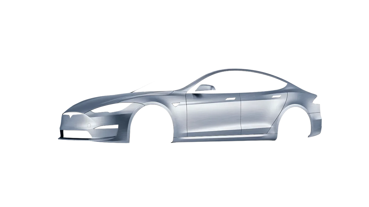 Tesla Model S 2013 wrapped in Brushed Aluminum (Avery Dennison SW900-812-X), front three-quarter view