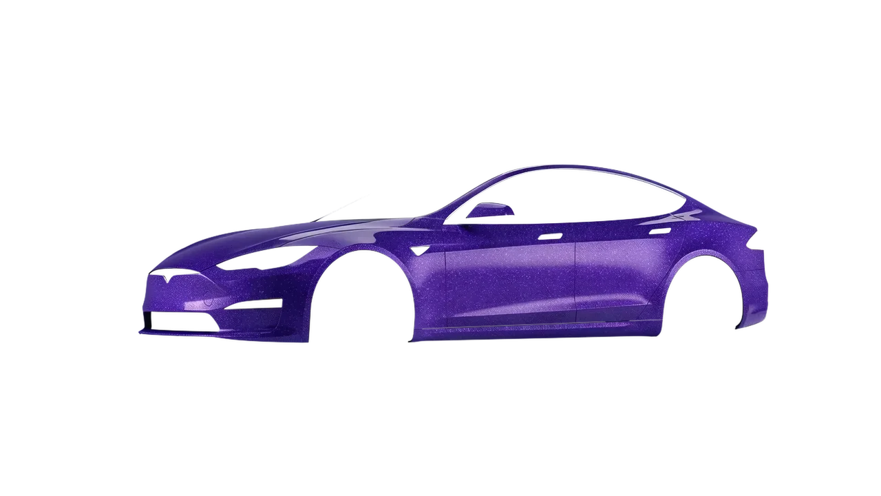 Tesla Model S 2013 wrapped in Purple (Avery Dennison SW900-587-D), front three-quarter view