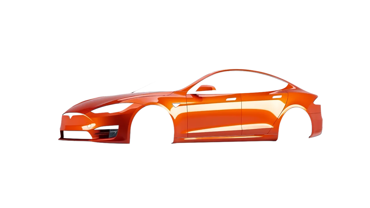 Tesla Model S 2013 wrapped in Fiery Orange (3M G364), front three-quarter view