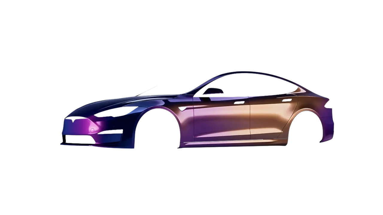 Tesla Model S 2013 wrapped in Gloss Flip Deep Space (3M GP278), front three-quarter view