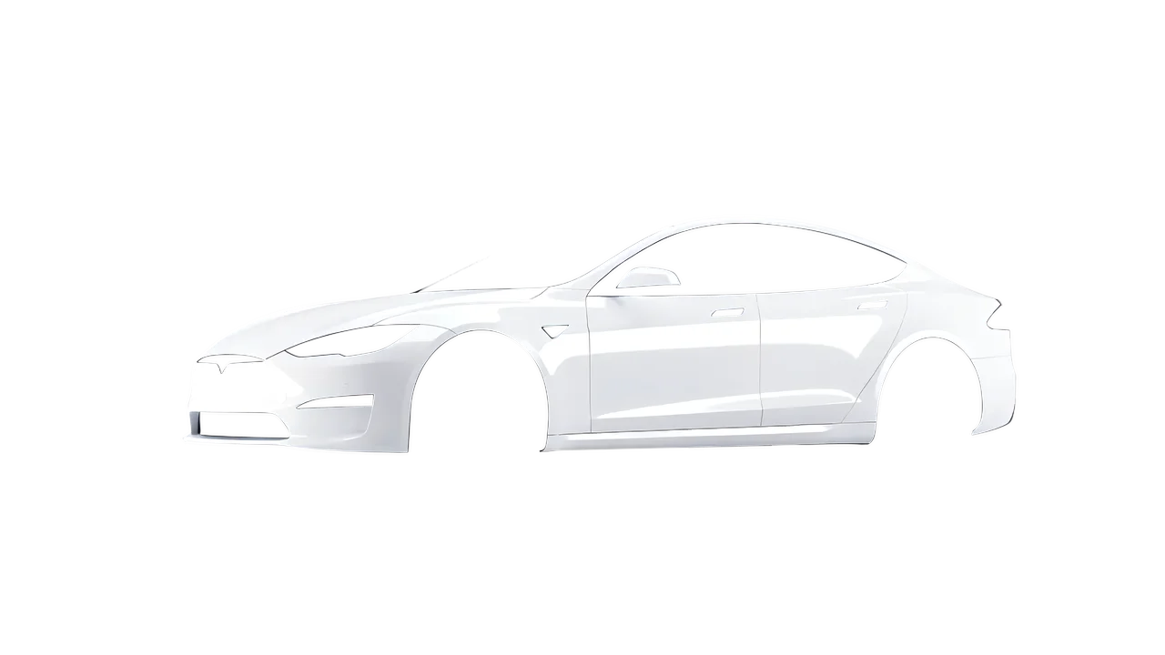 Tesla Model S 2013 wrapped in Gloss White (3M G10), front three-quarter view