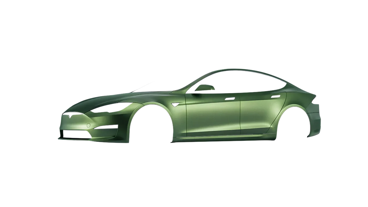 Tesla Model S 2013 wrapped in Apple Green (Avery Dennison SW900-745-M), front three-quarter view
