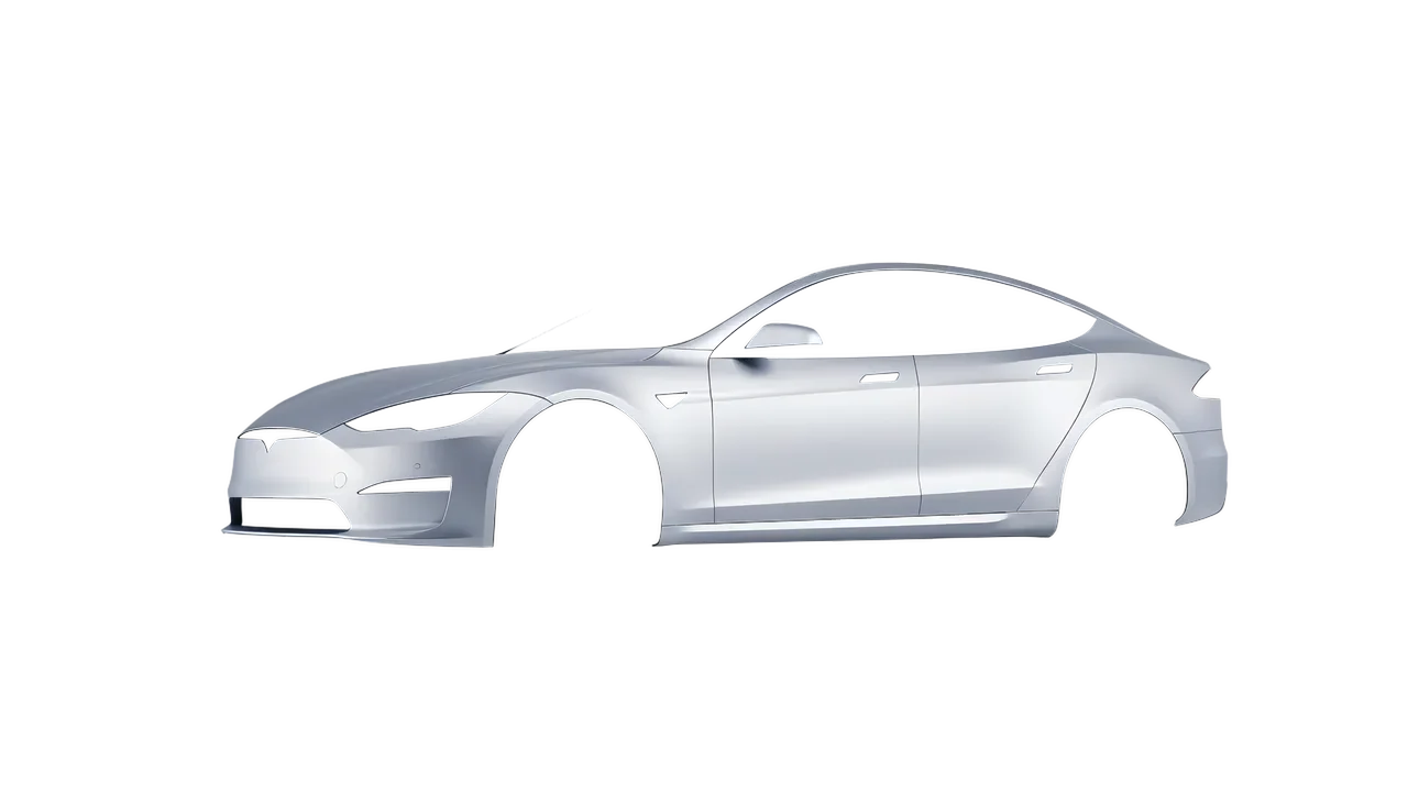 Tesla Model S 2013 wrapped in Matte Silver (3M M21), front three-quarter view