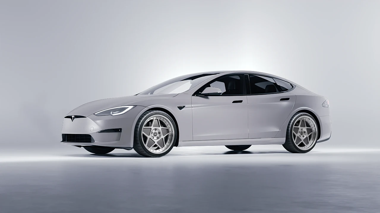Tesla Model S 2013 on HRE Performance Wheels 505 forged wheels, front three-quarter view