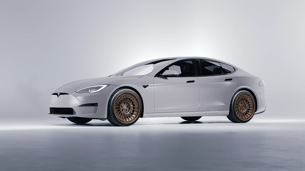 Tesla Model S 2013 on HRE Performance Wheels 515-GTM forged wheels, front three-quarter view
