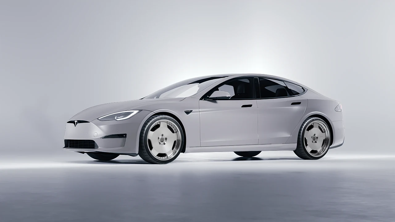 Tesla Model S 2013 on HRE Performance Wheels 544C forged wheels, front three-quarter view