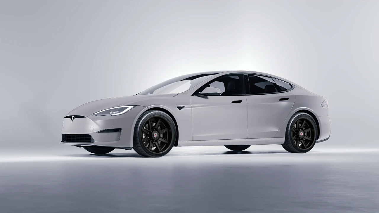 Tesla Model S 2013 on HRE Performance Wheels HD188H forged wheels, front three-quarter view
