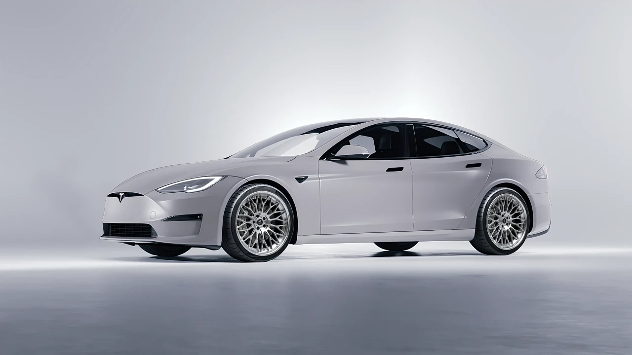 Tesla Model S 2013 on RDB LA Signature forged wheels, front three-quarter view