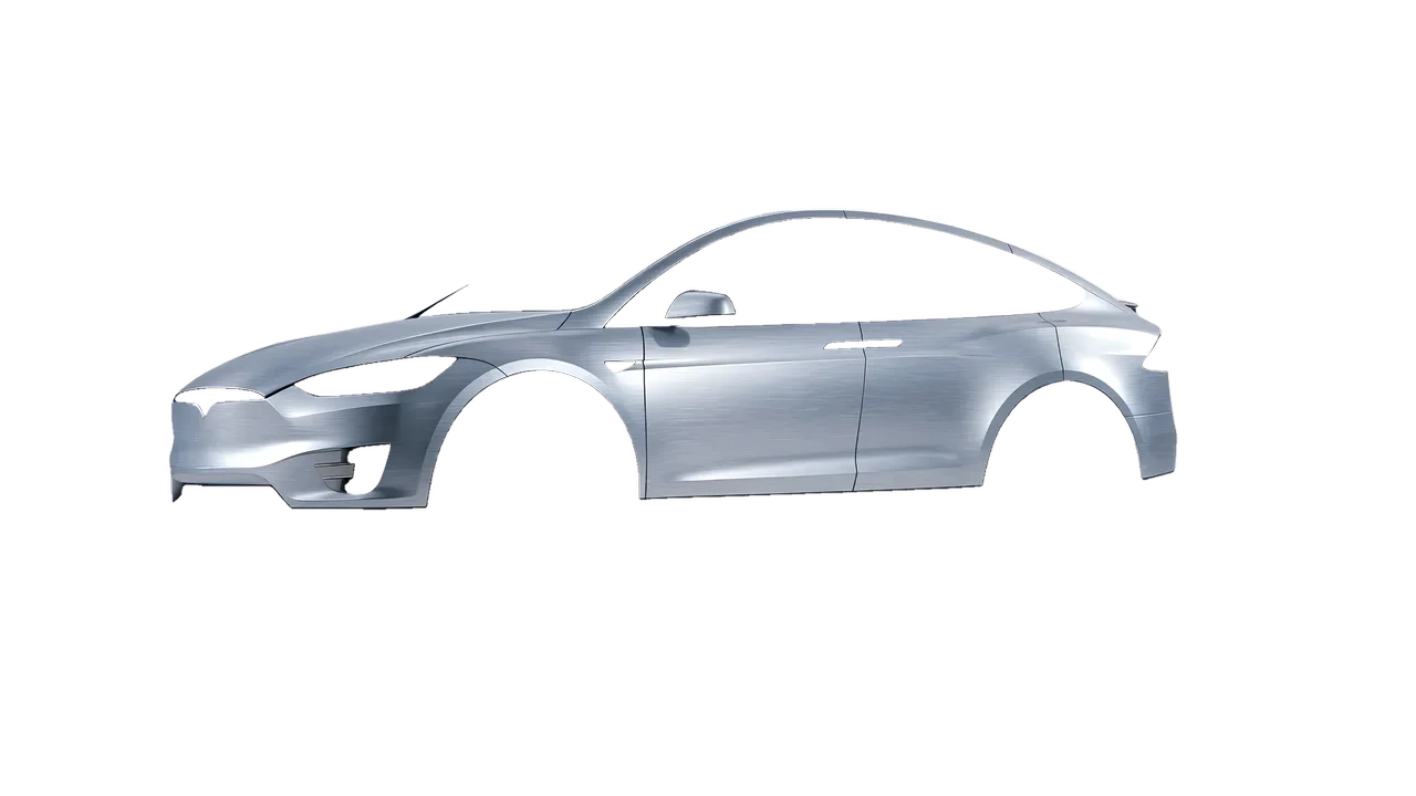 Tesla Model X 2017 wrapped in Brushed Aluminum (Avery Dennison SW900-812-X), front three-quarter view