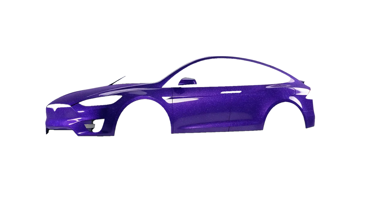 Tesla Model X 2017 wrapped in Purple (Avery Dennison SW900-587-D), front three-quarter view