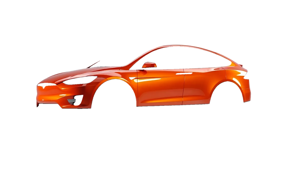 Tesla Model X 2017 wrapped in Fiery Orange (3M G364), front three-quarter view