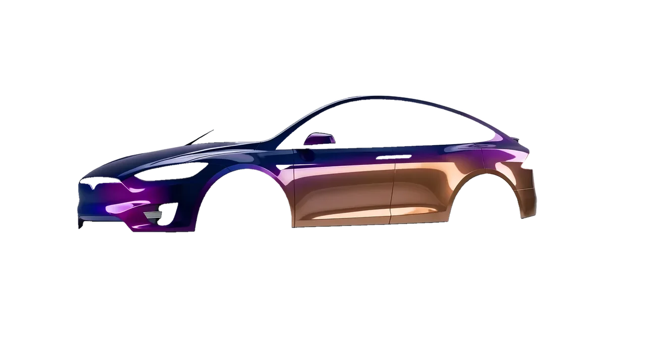 Tesla Model X 2017 wrapped in Gloss Flip Deep Space (3M GP278), front three-quarter view