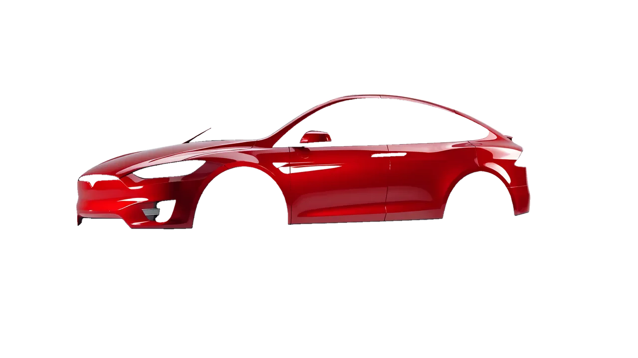 Tesla Model X 2017 wrapped in Hot Rod Red (3M G13), front three-quarter view
