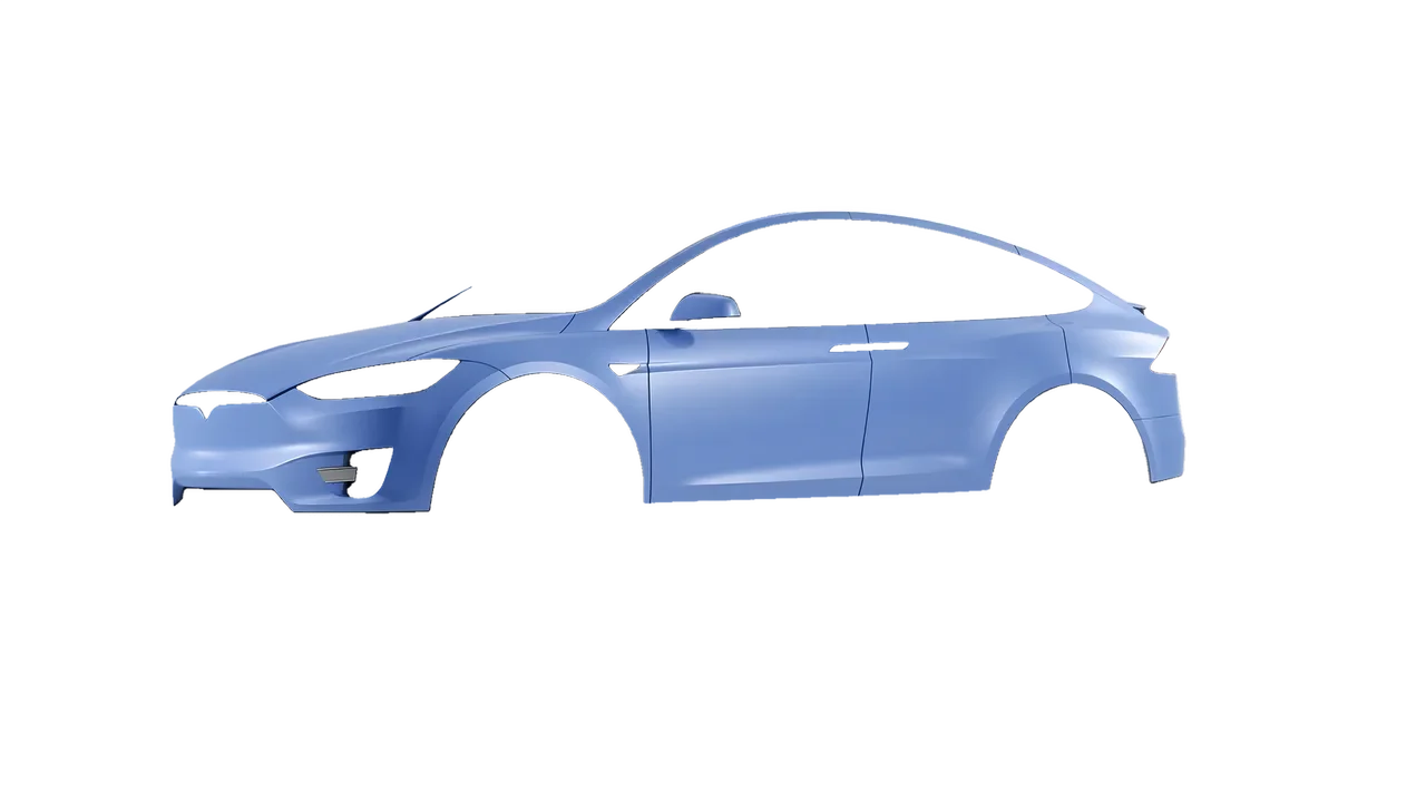 Tesla Model X 2017 wrapped in Dreamline Blue (Avery Dennison SW900-616-O), front three-quarter view