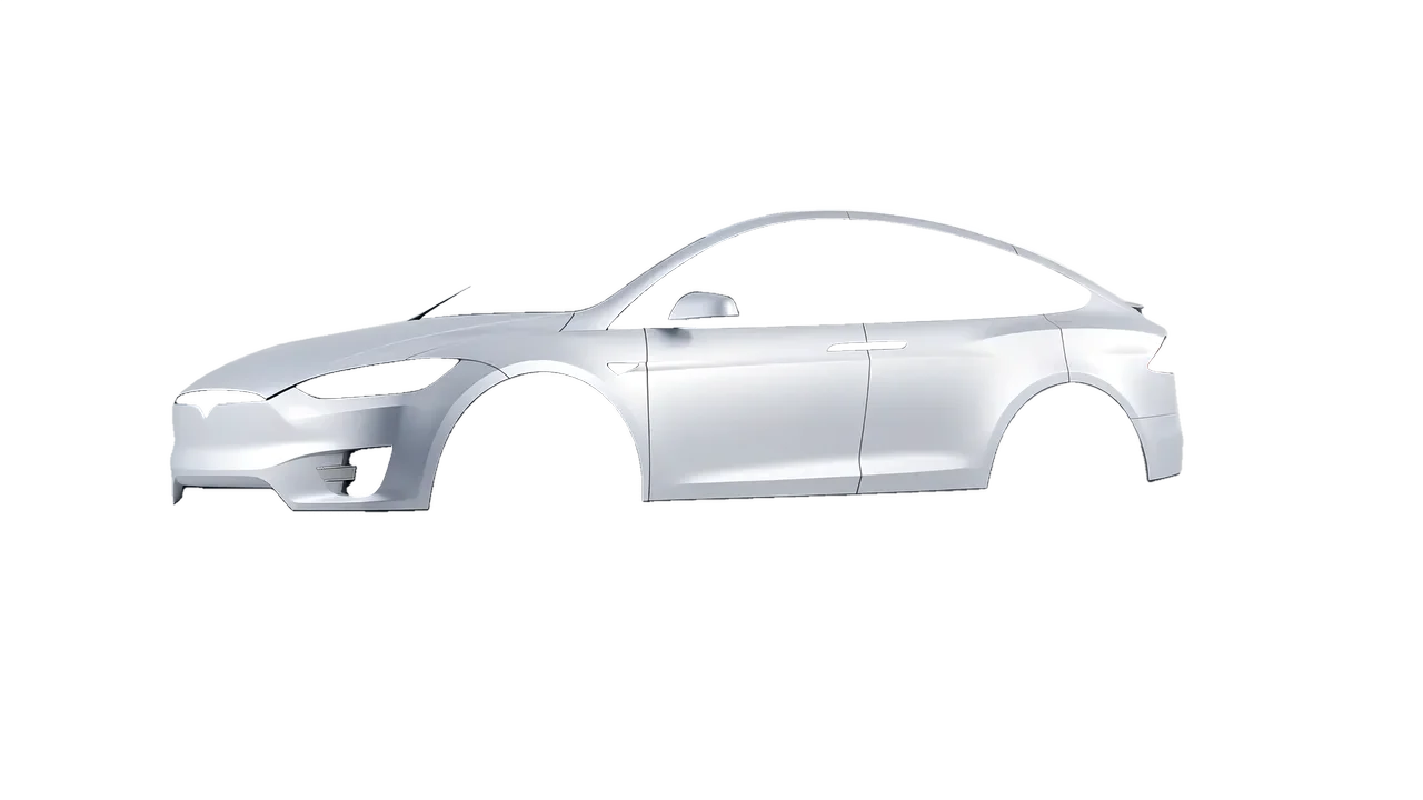Tesla Model X 2017 wrapped in Matte Silver (3M M21), front three-quarter view