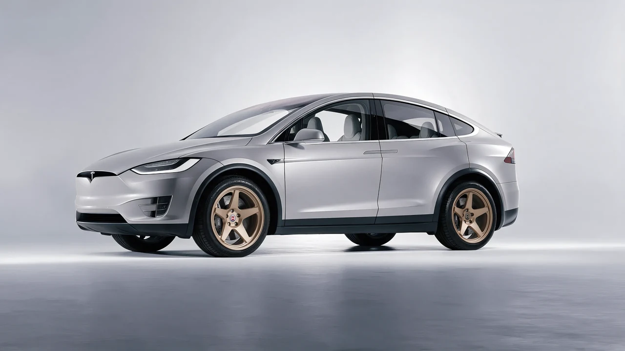 Tesla Model X 2017 on HRE Performance Wheels 305-GTS forged wheels, front three-quarter view