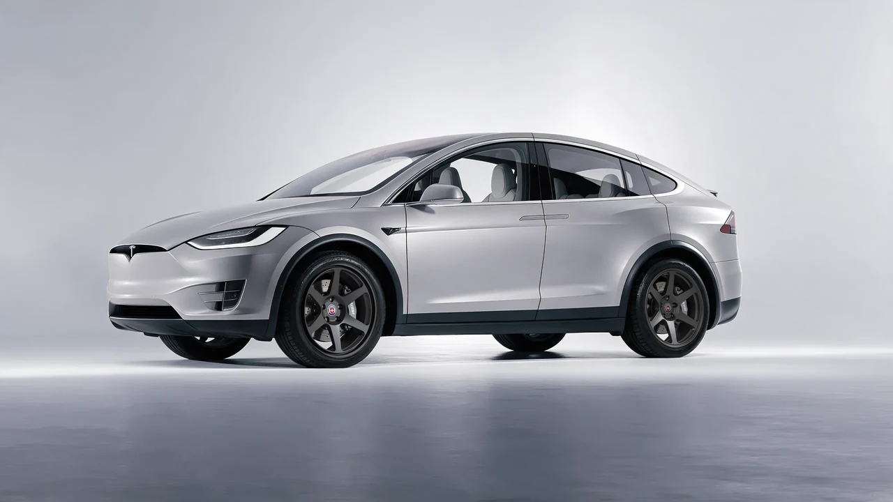 Tesla Model X 2017 on HRE Performance Wheels 306-GT forged wheels, front three-quarter view