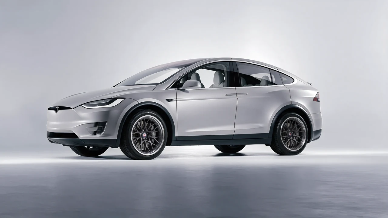 Tesla Model X 2017 on HRE Performance Wheels 520 forged wheels, front three-quarter view