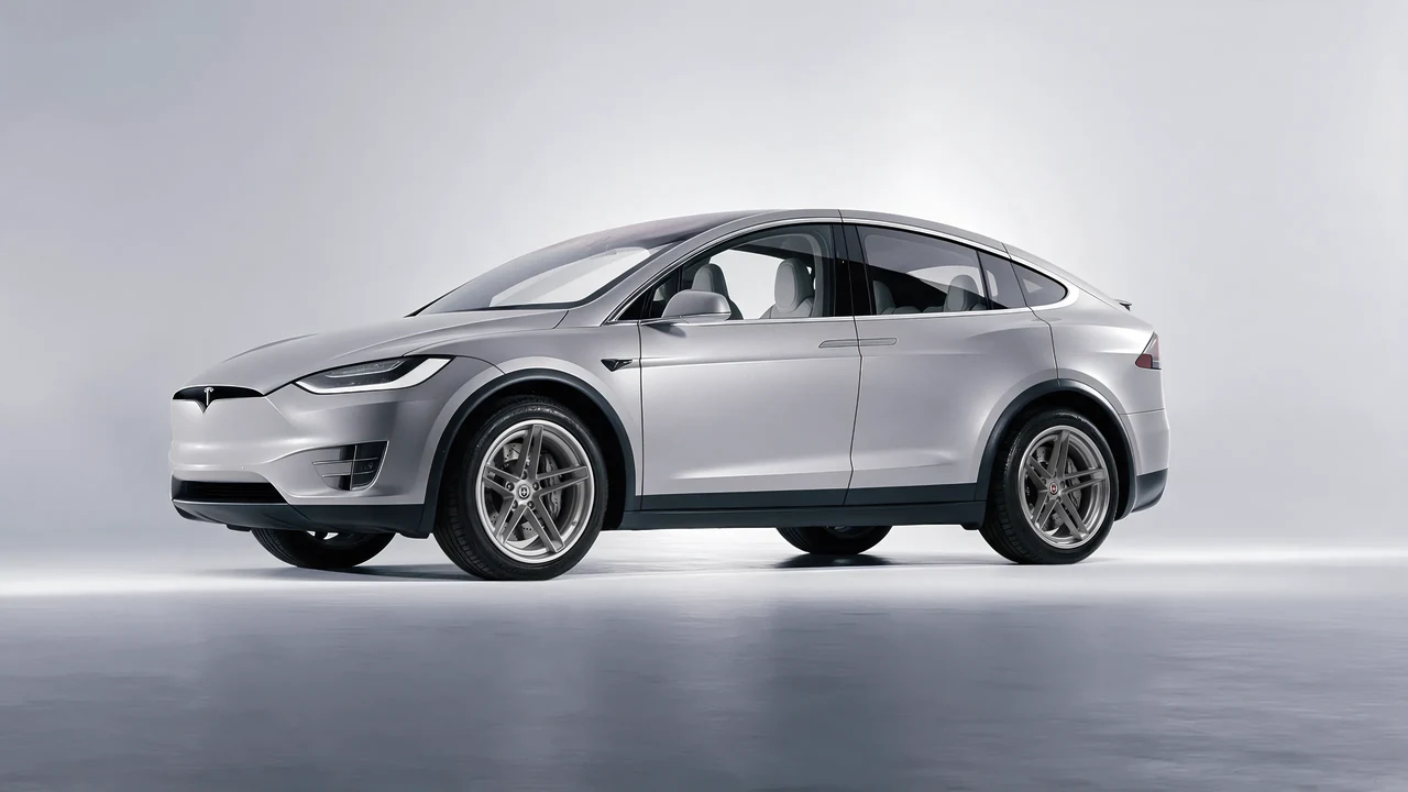 Tesla Model X 2017 on HRE Performance Wheels G-Code forged wheels, front three-quarter view