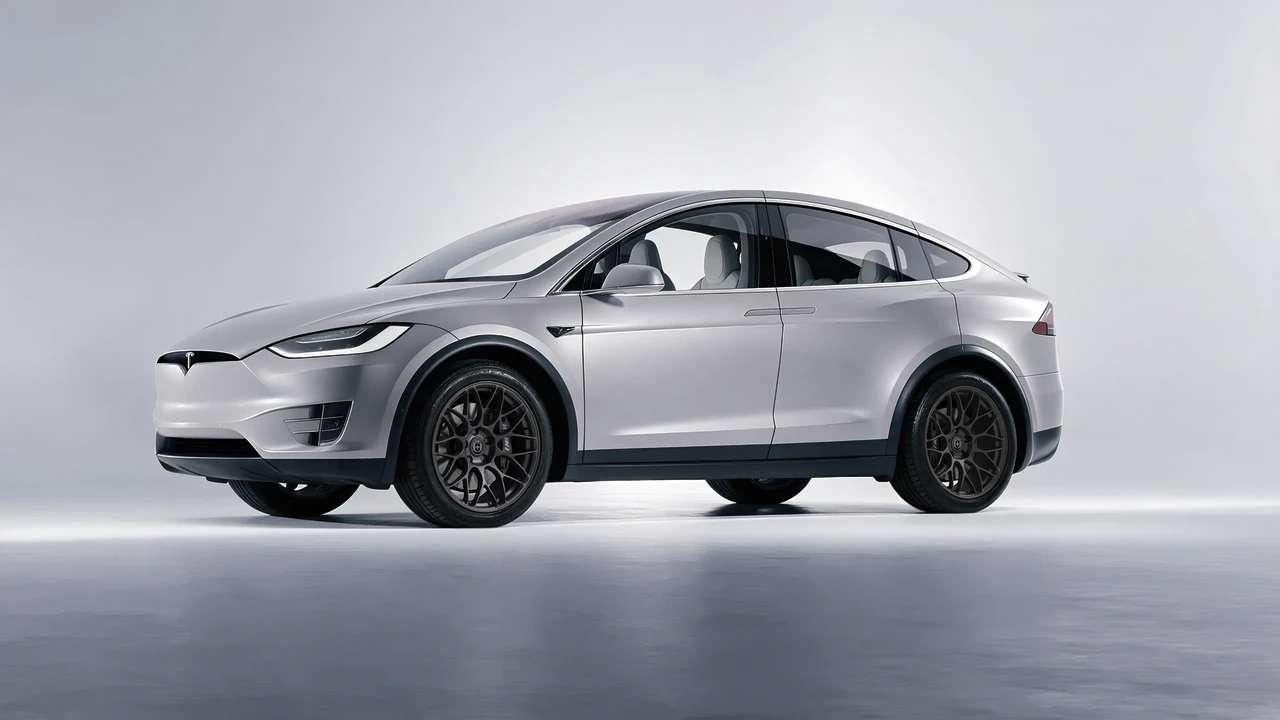 Tesla Model X 2017 on HRE Performance Wheels RC100 forged wheels, front three-quarter view