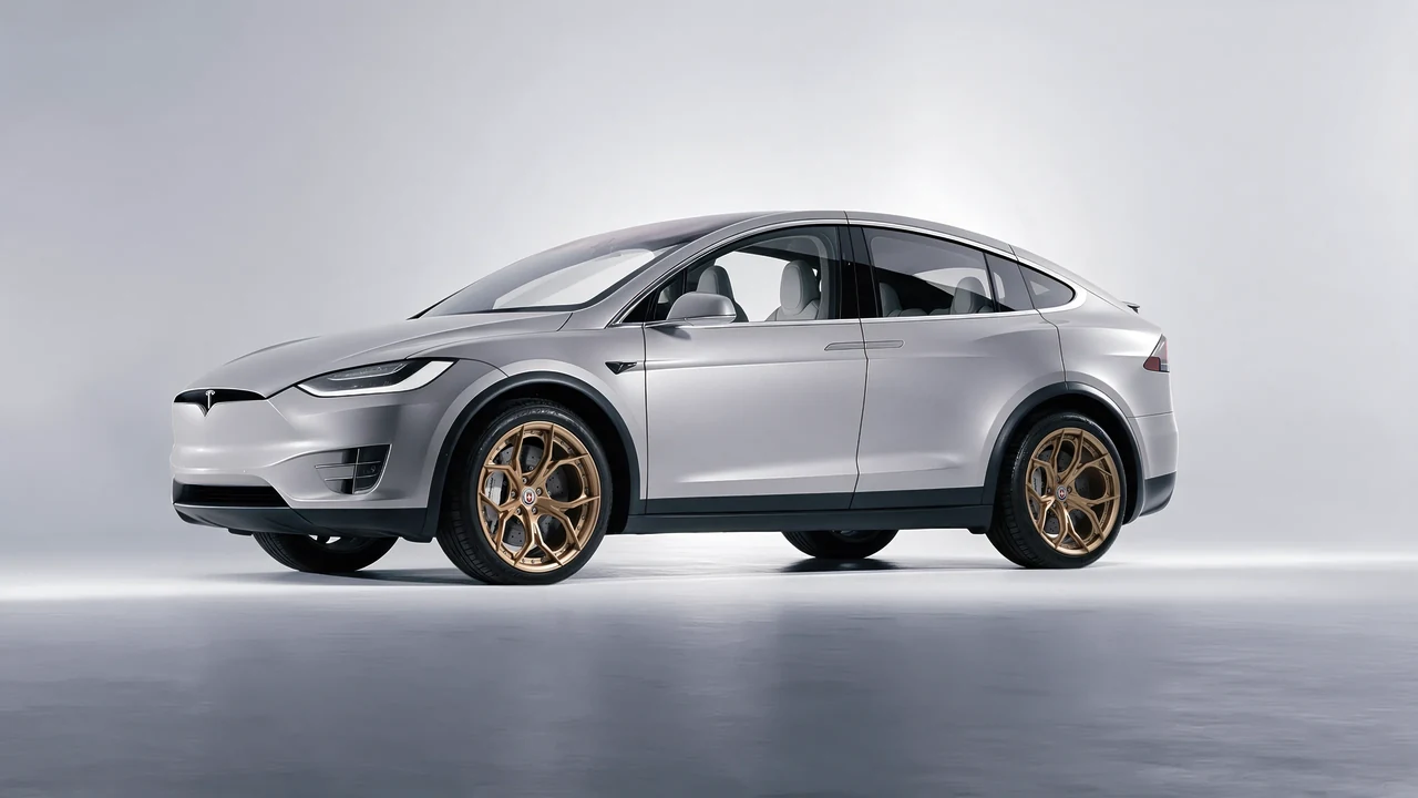 Tesla Model X 2017 on HRE Performance Wheels S111SC forged wheels, front three-quarter view