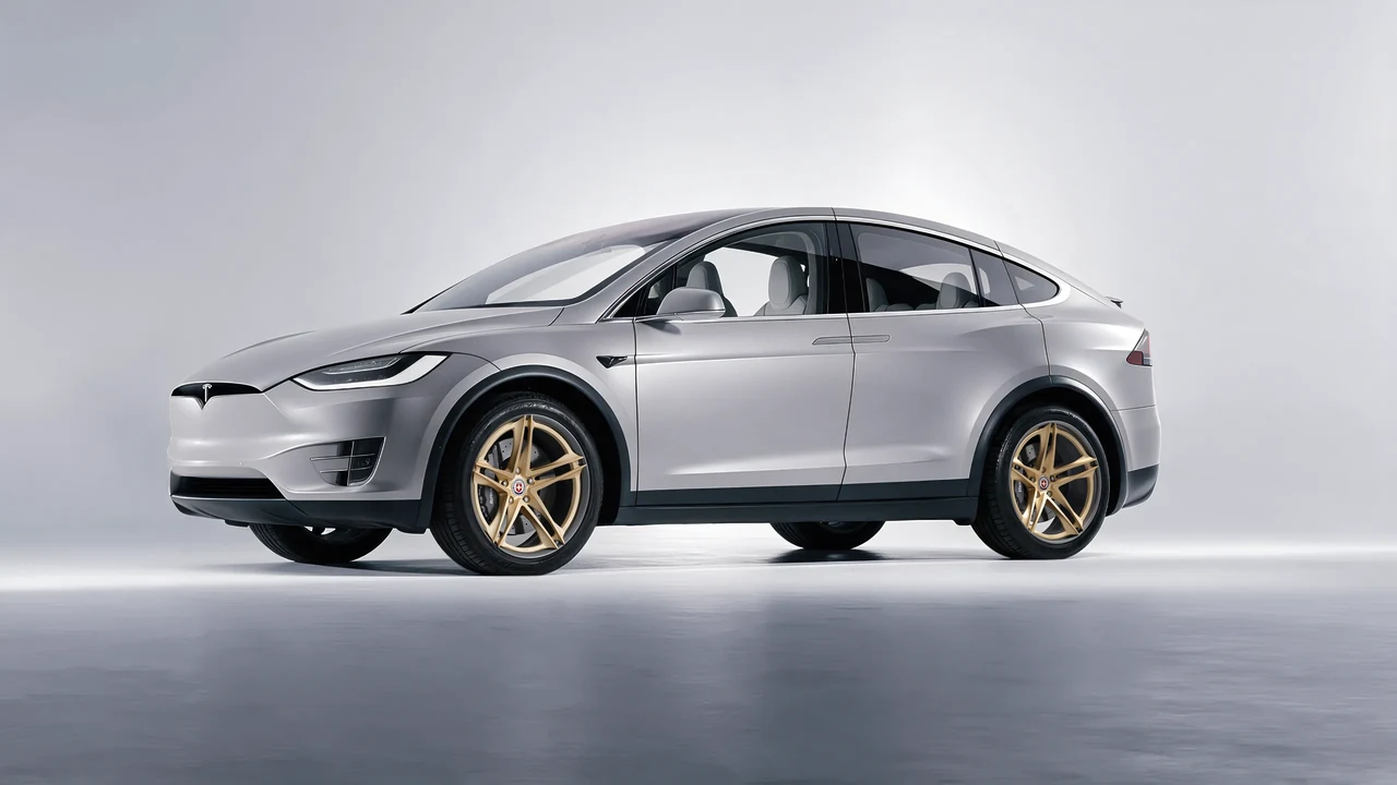 Tesla Model X 2017 on HRE Performance Wheels S207H forged wheels, front three-quarter view