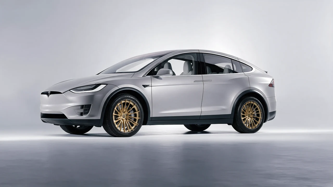 Tesla Model X 2017 on HRE Performance Wheels S209H forged wheels, front three-quarter view