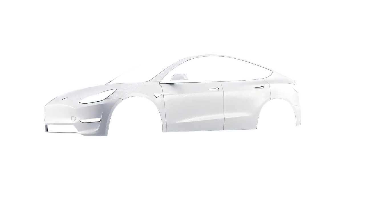 Tesla Model Y 2020 wrapped in Carbon Fiber White (Avery Dennison SW900-115-X), front three-quarter view