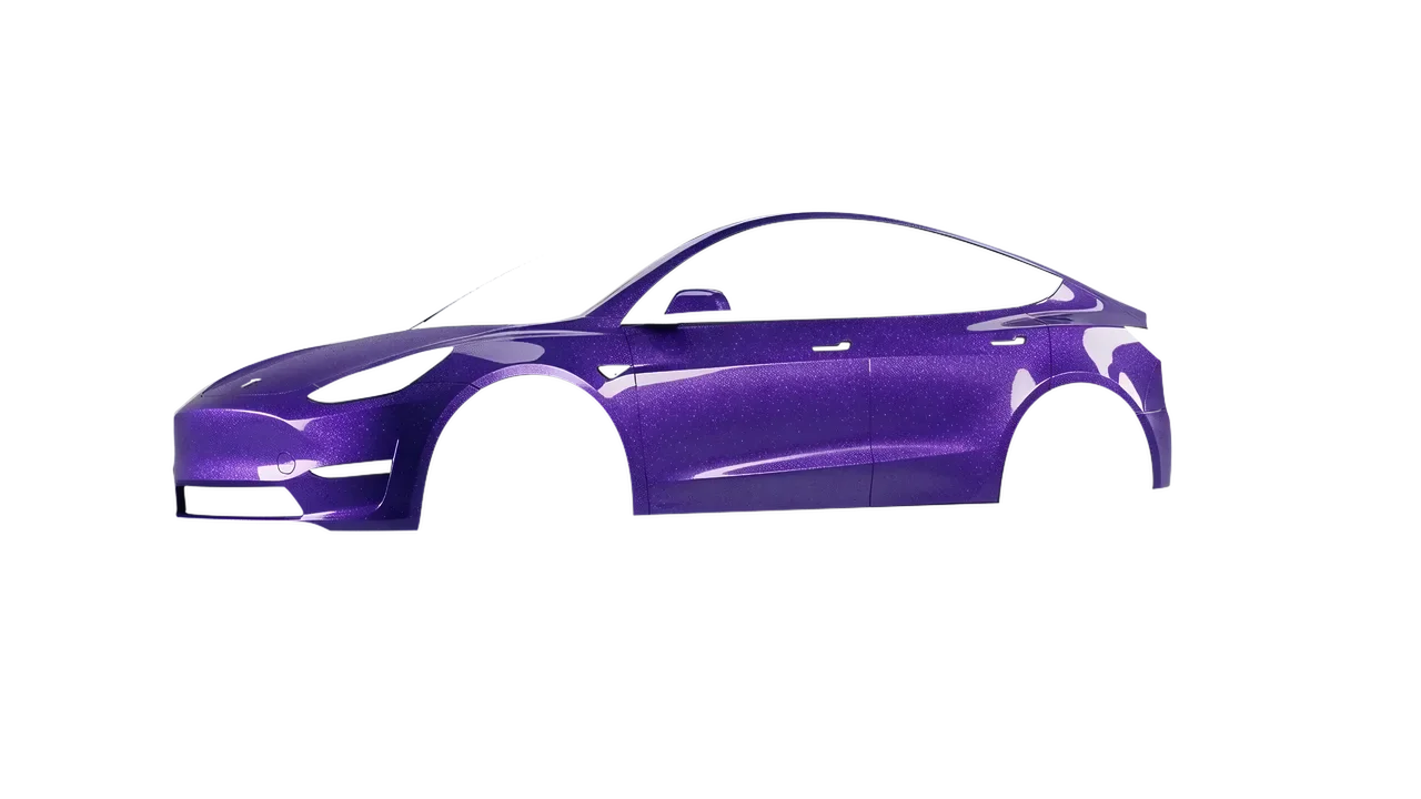 Tesla Model Y 2020 wrapped in Purple (Avery Dennison SW900-587-D), front three-quarter view