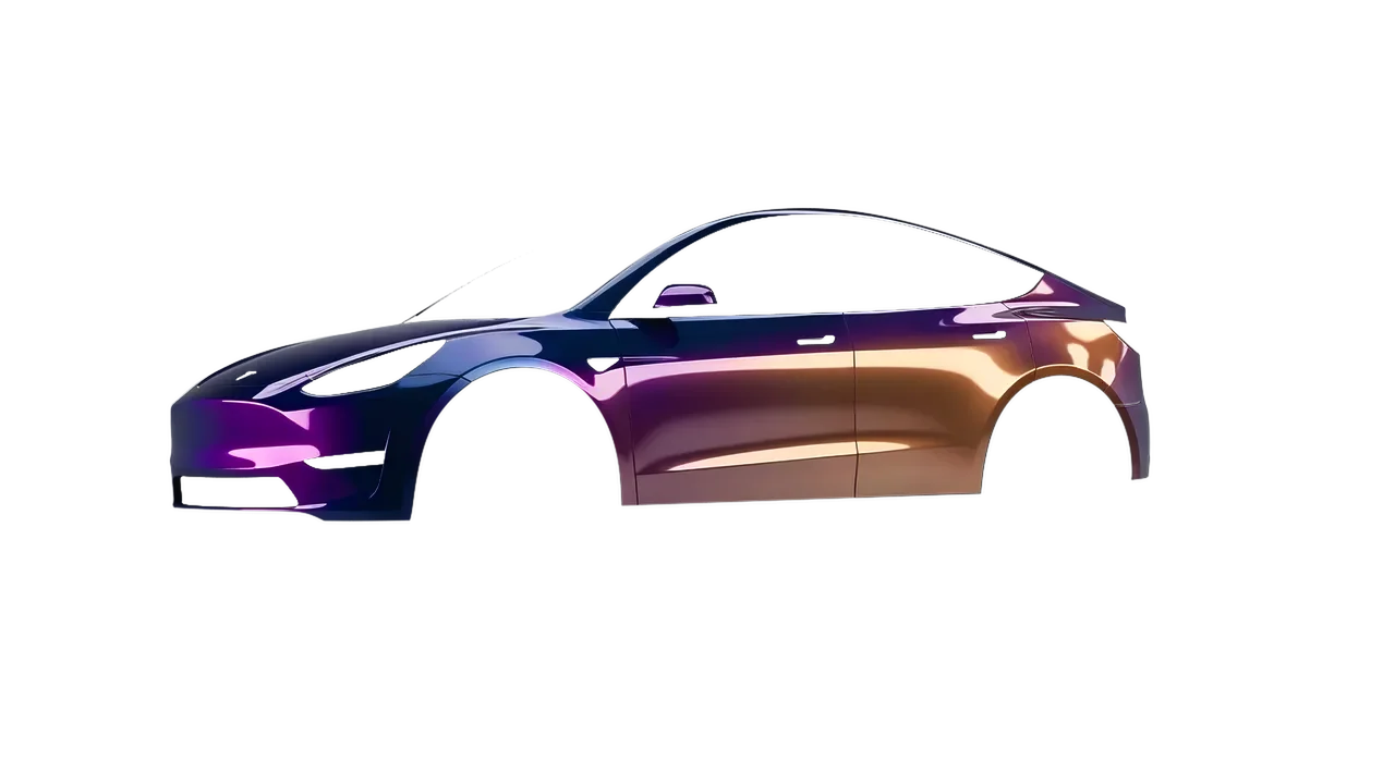 Tesla Model Y 2020 wrapped in Gloss Flip Deep Space (3M GP278), front three-quarter view