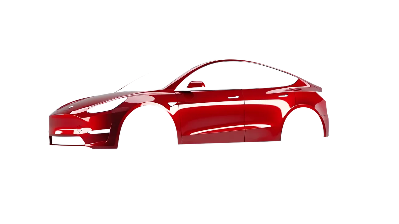 Tesla Model Y 2020 wrapped in Hot Rod Red (3M G13), front three-quarter view