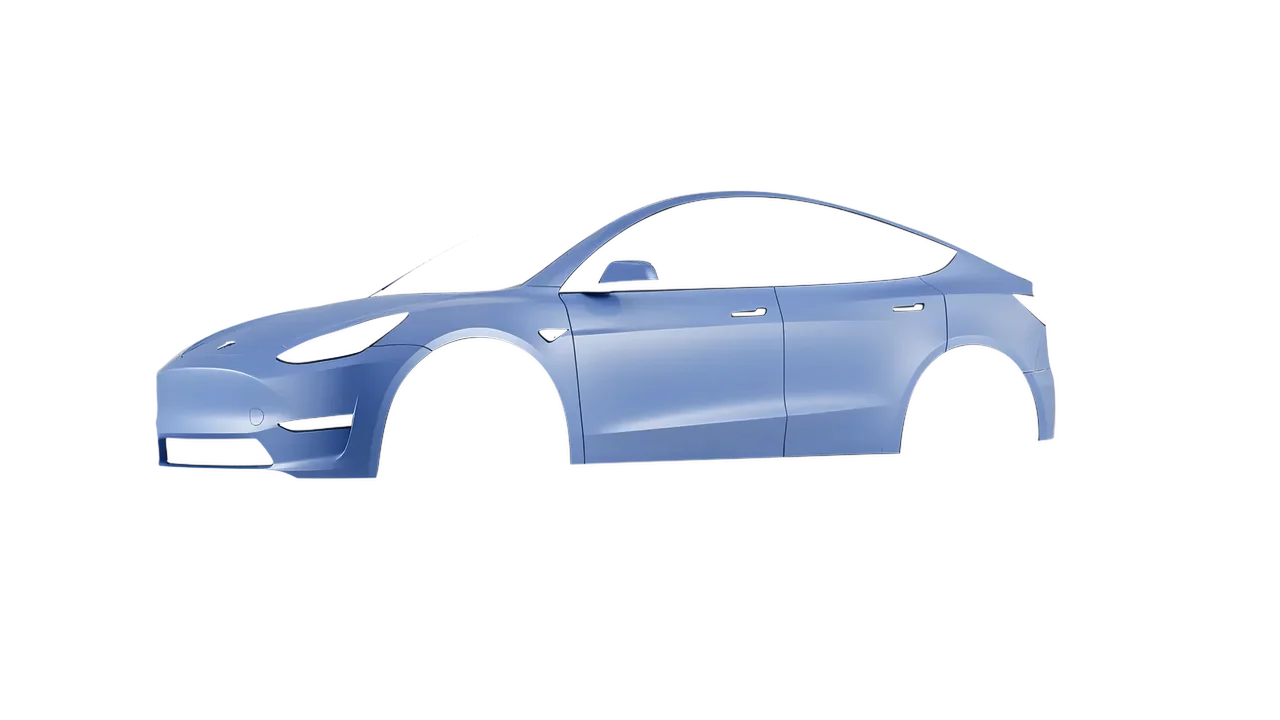 Tesla Model Y 2020 wrapped in Dreamline Blue (Avery Dennison SW900-616-O), front three-quarter view