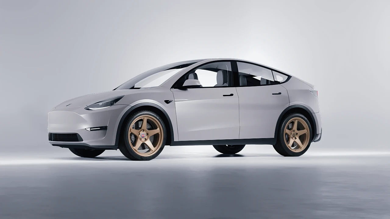 Tesla Model Y 2020 on HRE Performance Wheels 305-GTS forged wheels, front three-quarter view