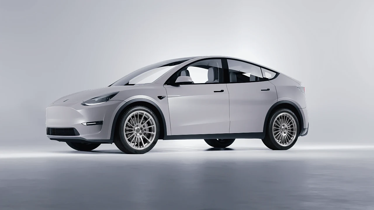 Tesla Model Y 2020 on HRE Performance Wheels 309M forged wheels, front three-quarter view