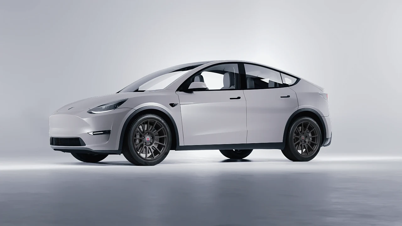 Tesla Model Y 2020 on HRE Performance Wheels 313-GT forged wheels, front three-quarter view