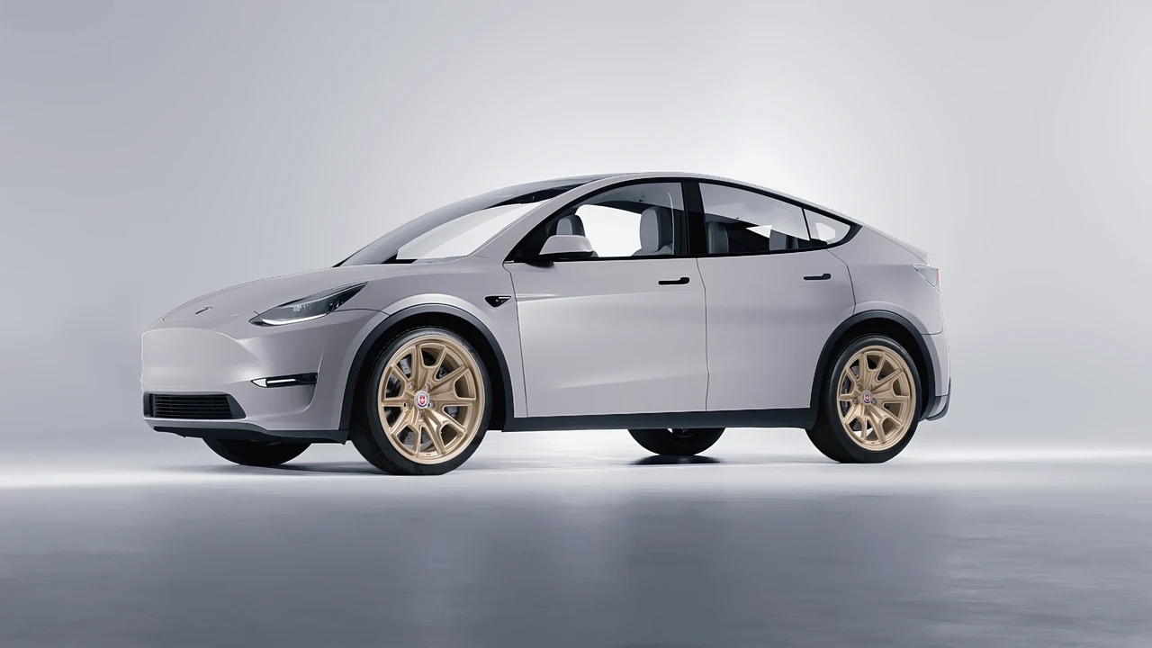 Tesla Model Y 2020 on HRE Performance Wheels 427M forged wheels, front three-quarter view