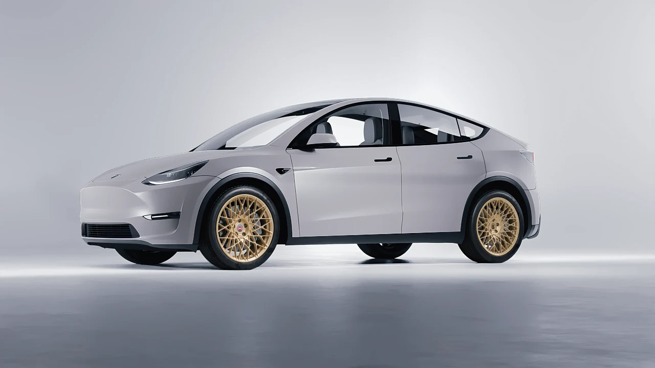Tesla Model Y 2020 on HRE Performance Wheels 501M forged wheels, front three-quarter view