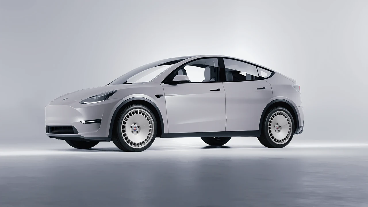 Tesla Model Y 2020 on HRE Performance Wheels 935M forged wheels, front three-quarter view