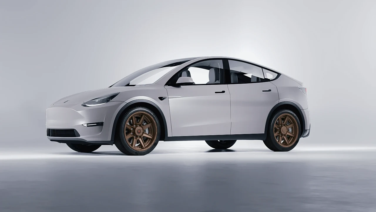 Tesla Model Y 2020 on HRE Performance Wheels HD188 forged wheels, front three-quarter view