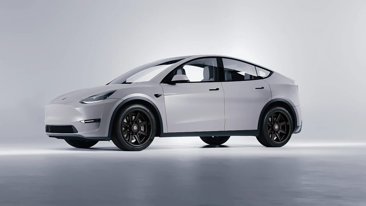 Tesla Model Y 2020 on HRE Performance Wheels HD188H forged wheels, front three-quarter view