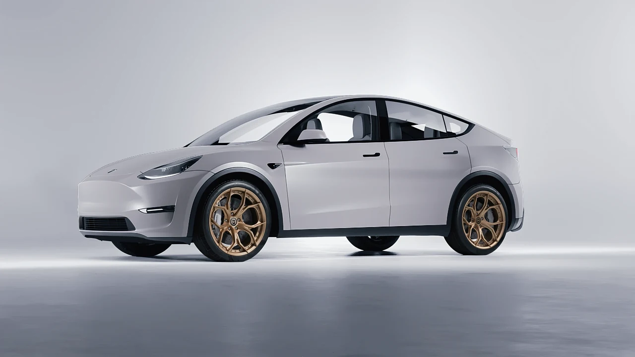 Tesla Model Y 2020 on HRE Performance Wheels S111SC forged wheels, front three-quarter view
