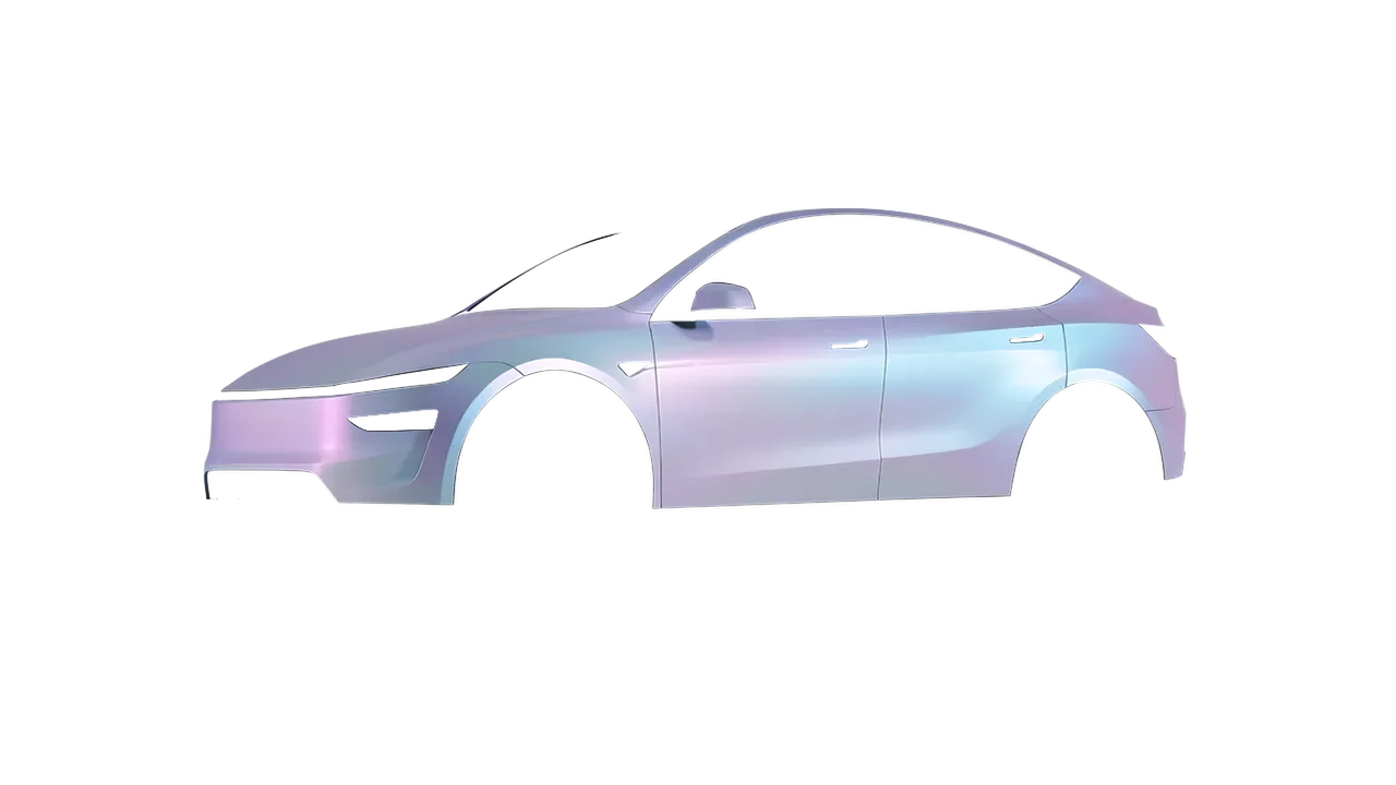Tesla Model Y Juniper 2025 wrapped in Amethyst Matt (ORACAL 970RA-316M), front three-quarter view
