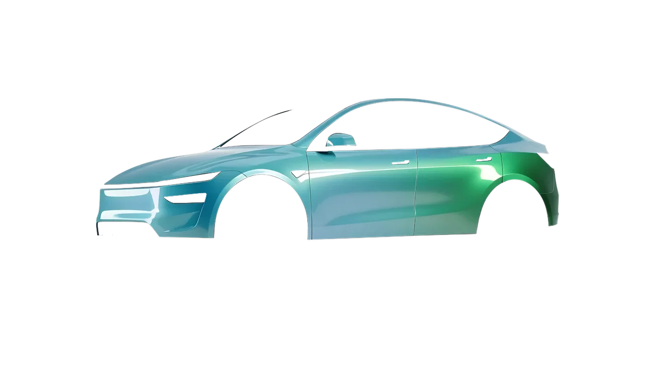 Tesla Model Y Juniper 2025 wrapped in Aquamarine Gloss (ORACAL 970RA-318G), front three-quarter view