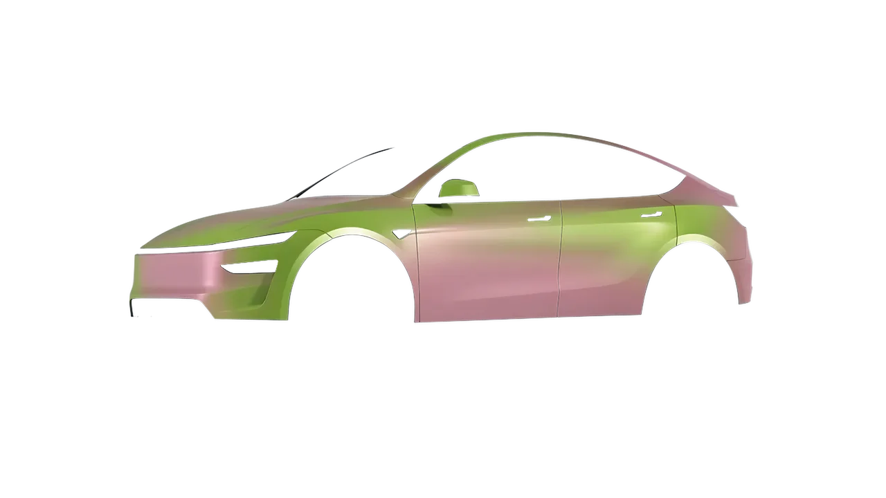 Tesla Model Y Juniper 2025 wrapped in Avocado Matt (ORACAL 970RA-317M), front three-quarter view